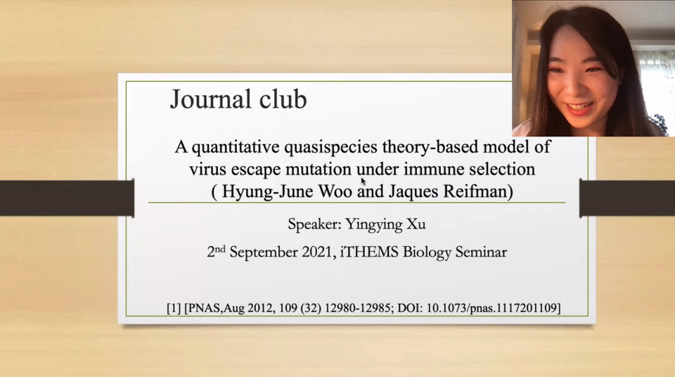 iTHEMS Biology Seminar by Dr. Yingying Xu on September 2, 2021 image